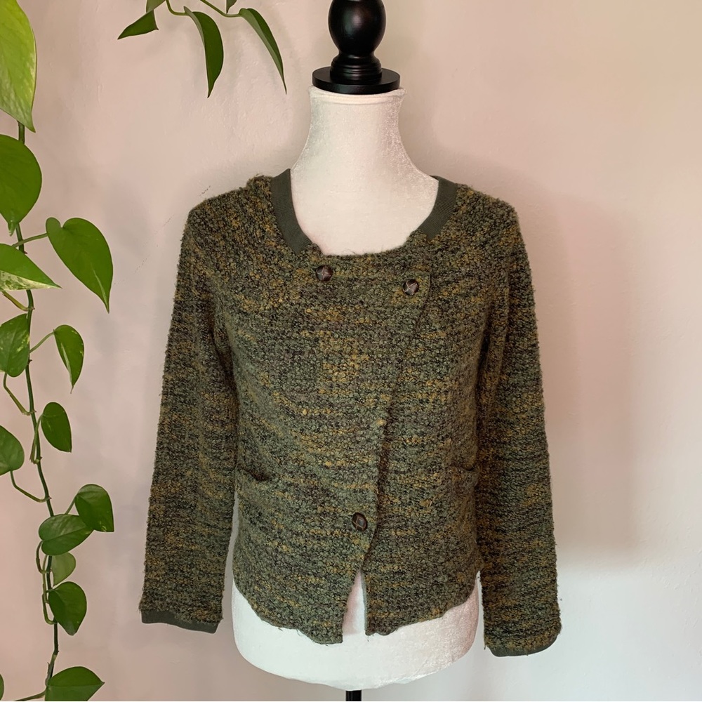 Free People Chambray Lined Boucle Cardigan Sweater Size S